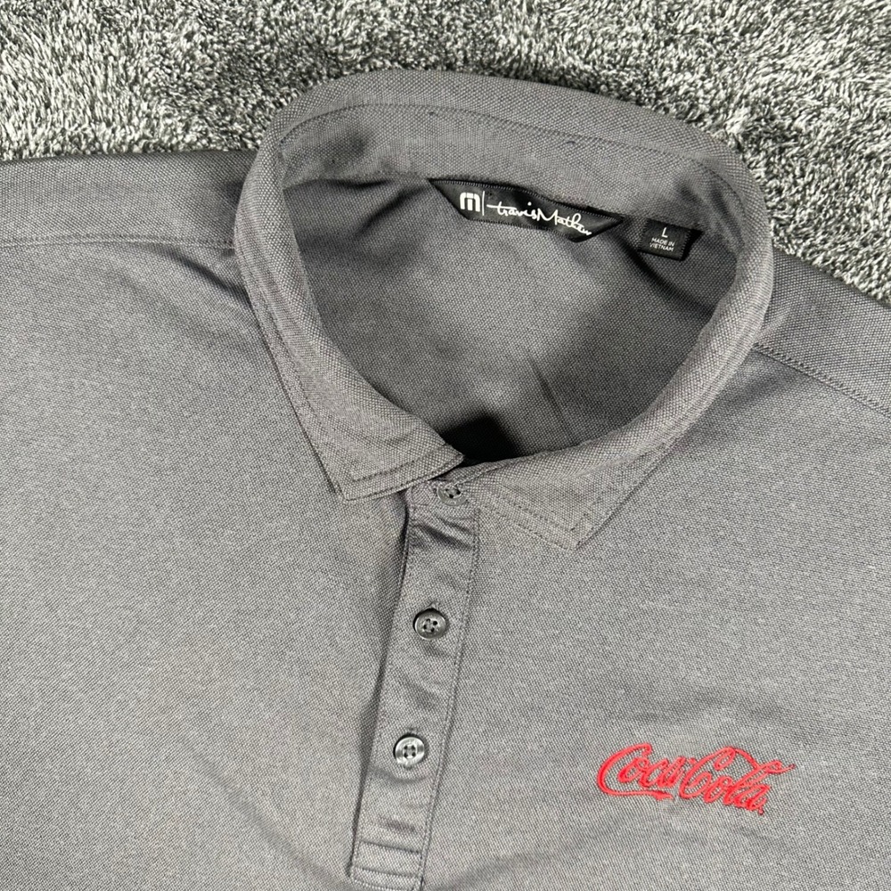 TravisMathew Polo Mens L Gray Coca-Cola Embroidered Short Sleeve Golf Shirt